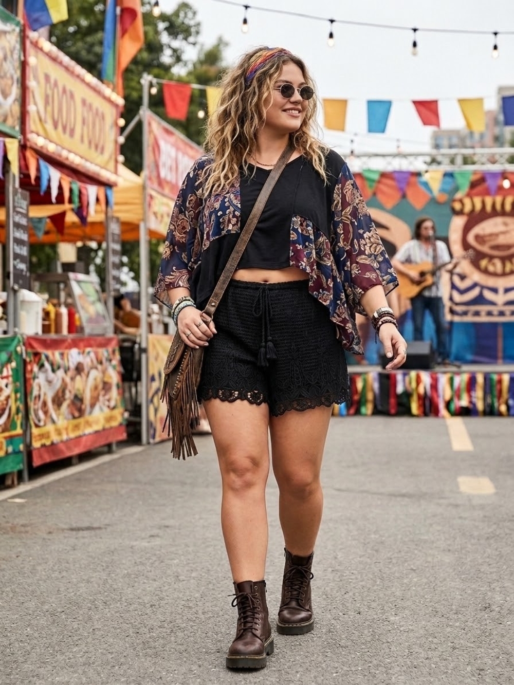 Cato Black Crochet Lace-Trim Shorts